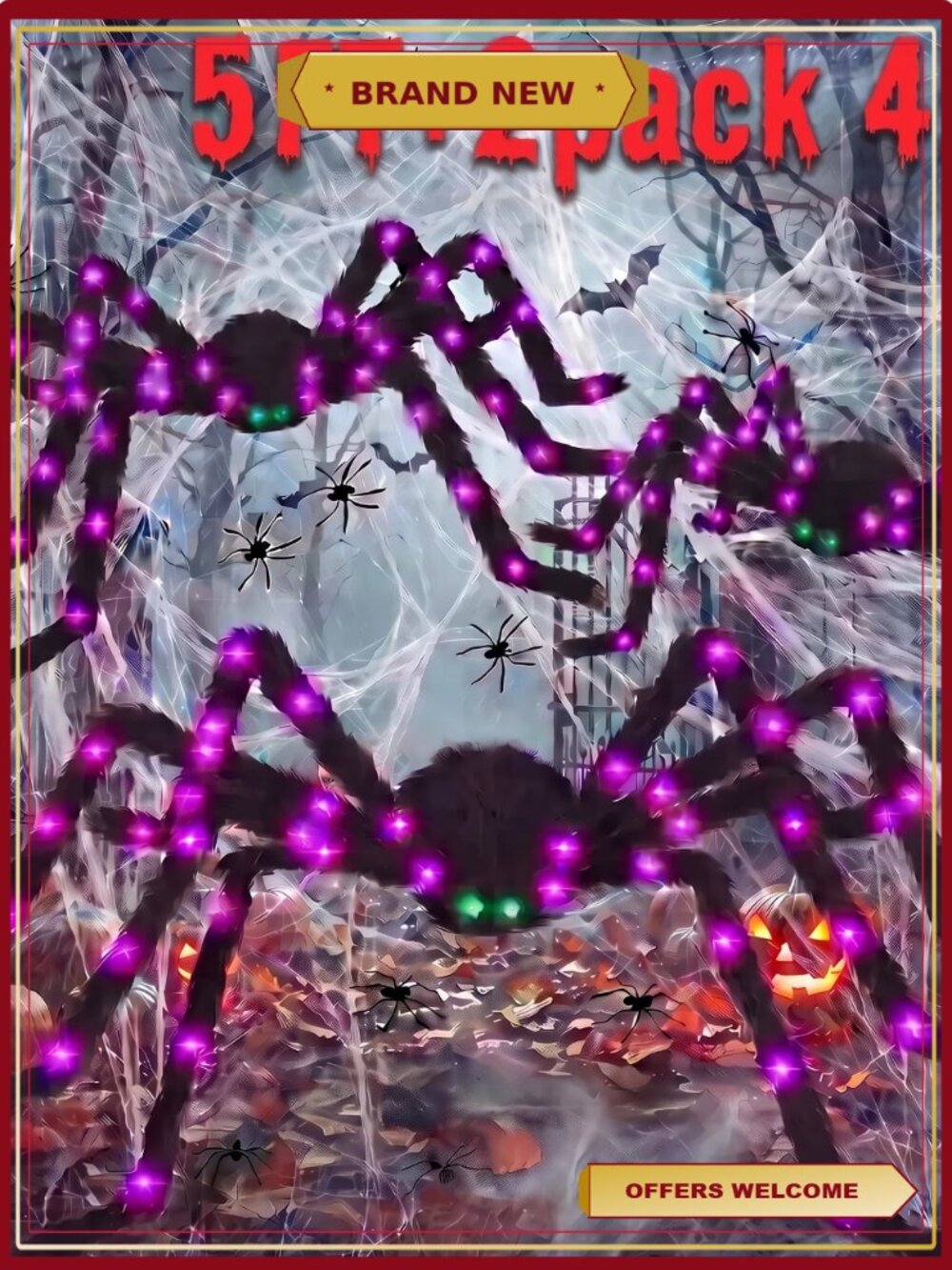 Halloween Spider Decorations 3 Pack Lighted Giant Plush